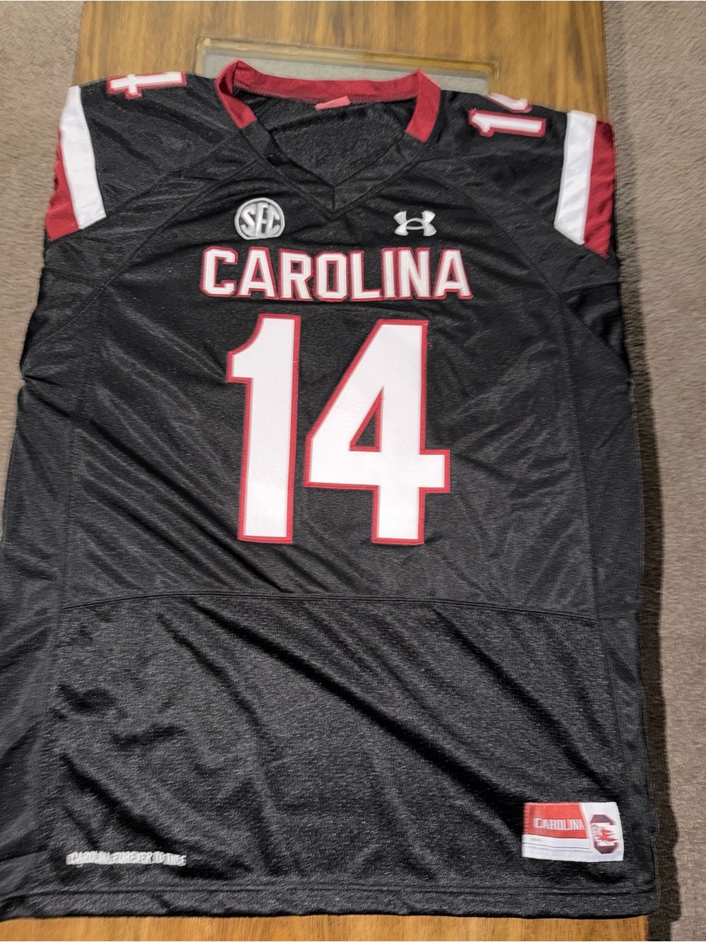 Under Armour Black & Red Carolina #14 Football Jersey